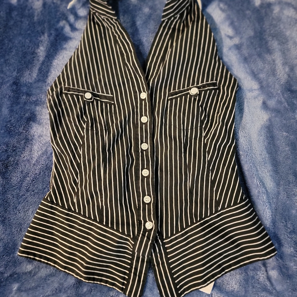 Saints And Sailors Black and White Striped Women's Halter Top